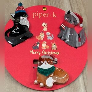 NWT Piper K Holiday Hat Cat Hair Clips - Black, Gray, Brown